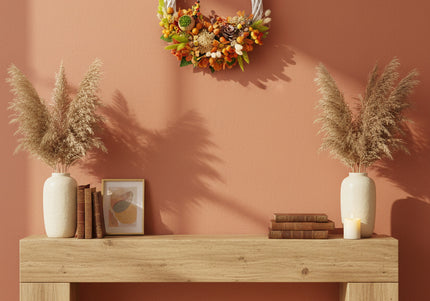 Coroniță Handmade „Harvest Sun” – Aranjament Floral pe Bază de Răchită Albă cu Flori de Câmp și Dovleci