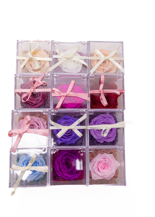 Aranjament de Lux "Amethyst Cube Muse" cu Trandafir Criogenat