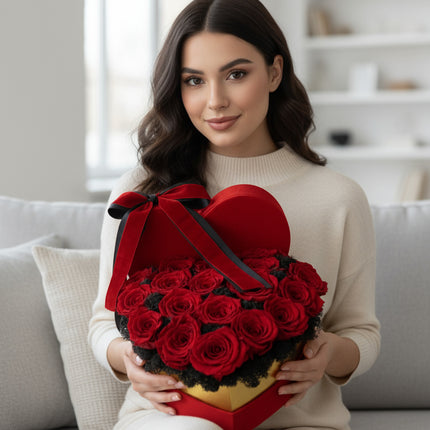 Aranjament Inimă Lux 21 Trandafiri Criogenați Roșii