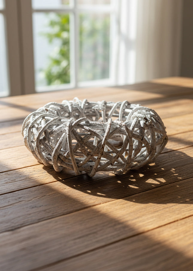 Coroniță din Răchită Albă Împletită – Bază Decorativă Naturală pentru Aranjamente Handmade