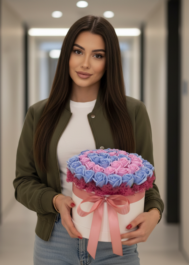 Aranjament Lux Trandafiri Săpun Spirală Roz-Albastru