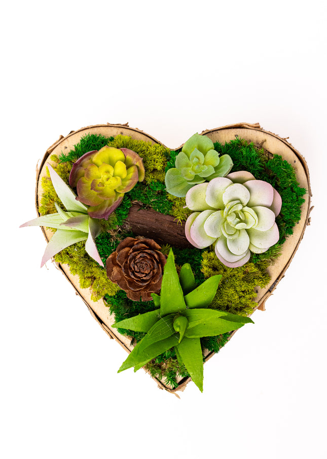 Tablou decorativ „Green Heart Petite” – inimă cu suculente și mușchi stabilizat