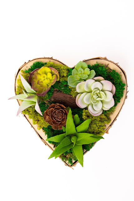 Tablou decorativ „Green Heart Petite” – inimă cu suculente și mușchi stabilizat