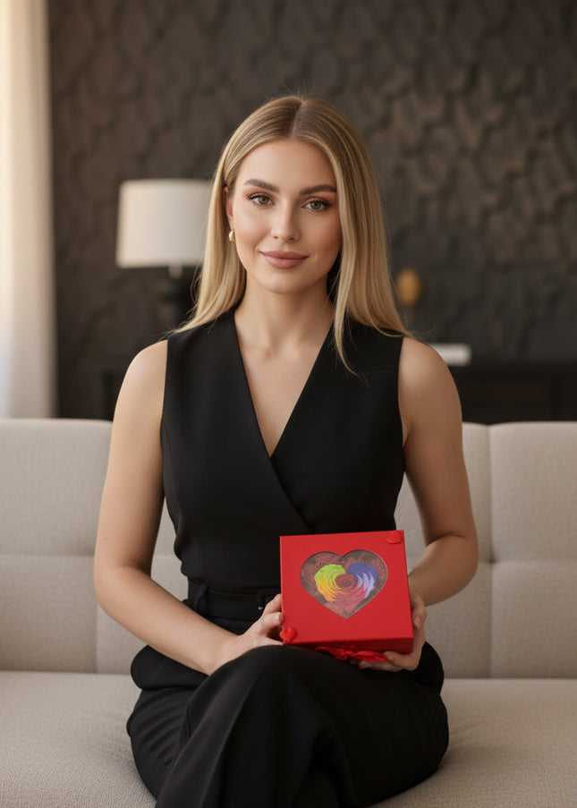 Aranjament de Lux „Rainbow Serenity” cu Trandafir Etern