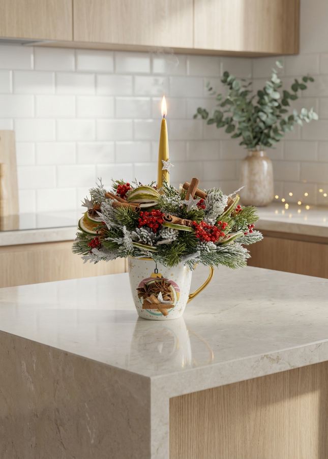 Aranjament de Crăciun în Cană Ceramică „Golden Star”