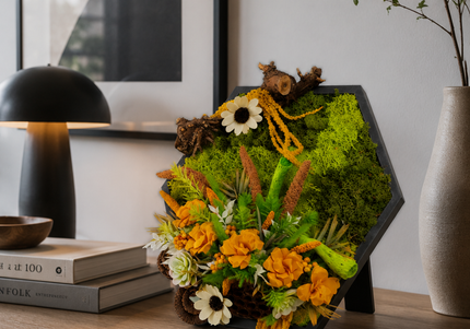 Tablou decorativ „Amber Garden” – cu mușchi și flori