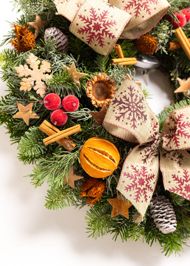 Coroniță Crăciun "Burgundy Snowflake" Mix Brad Natural