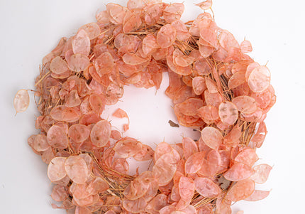 Coroniță Decorativă Lunaria Piersică – Aranjament Natural Handmade, Nuanță Somon Pastel