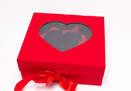 Trandafir Criogenat Negru Inimă Handmade, Cutie Roșie