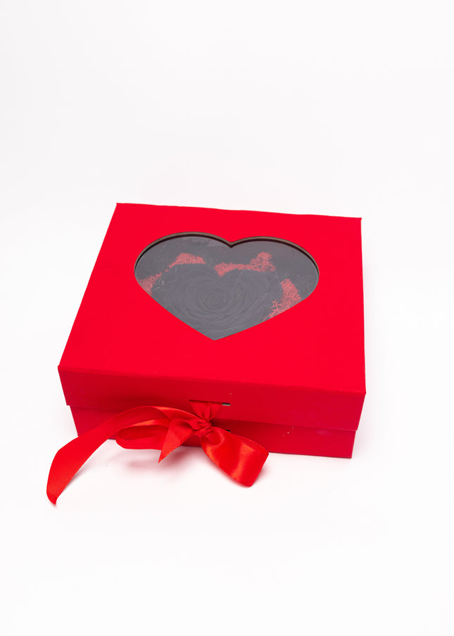 Trandafir Criogenat Negru Inimă Handmade, Cutie Roșie