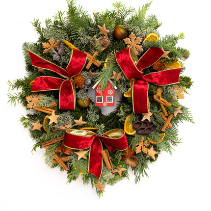 Coroniță Crăciun "Artisan Red Cabin" Mix Brad Natural