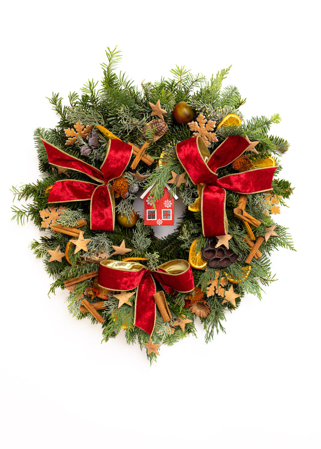 Coroniță Crăciun "Artisan Red Cabin" Mix Brad Natural