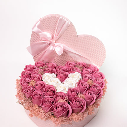 Aranjament Inimă Lux Trandafiri Săpun Roz-Alb