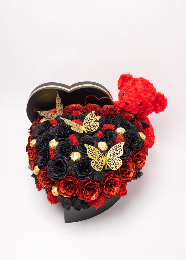 Aranjament de Lux Inima „Noir Imperial” cu Auriu și Ferrero