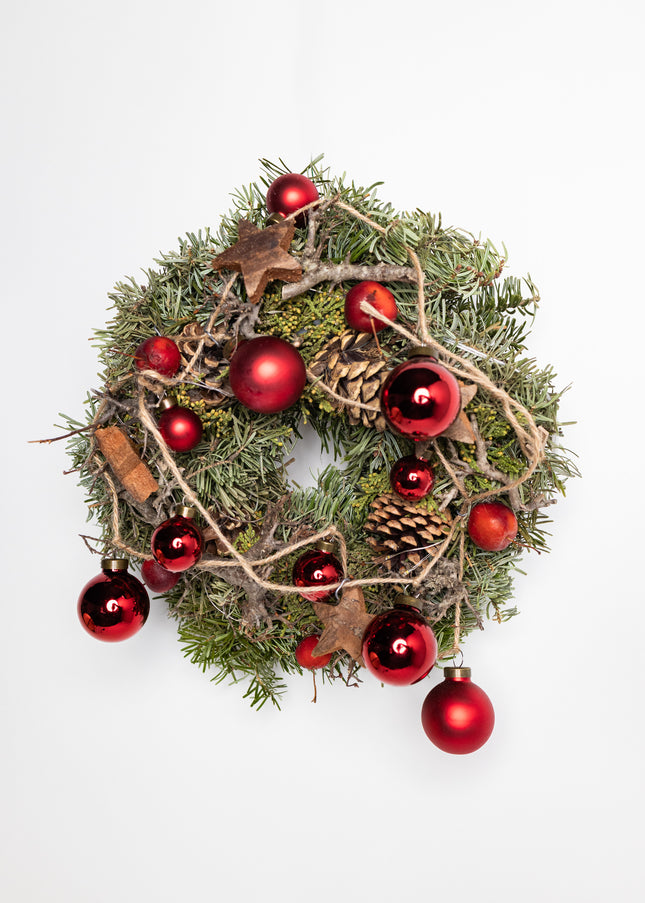 Coroniță de Crăciun Artizanală „Classic Crimson & Pinecone”