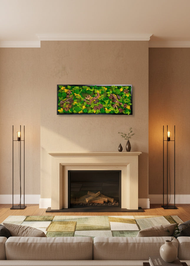 Tablou Biophilic Vertical „Vertical Forest Stream” – Panou Handmade XXL cu Mușchi Stabilizați și Relief Botanic Premium