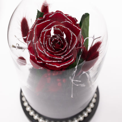 Cupolă Lux Trandafir Criogenat Roșu cu Cristale & Perle