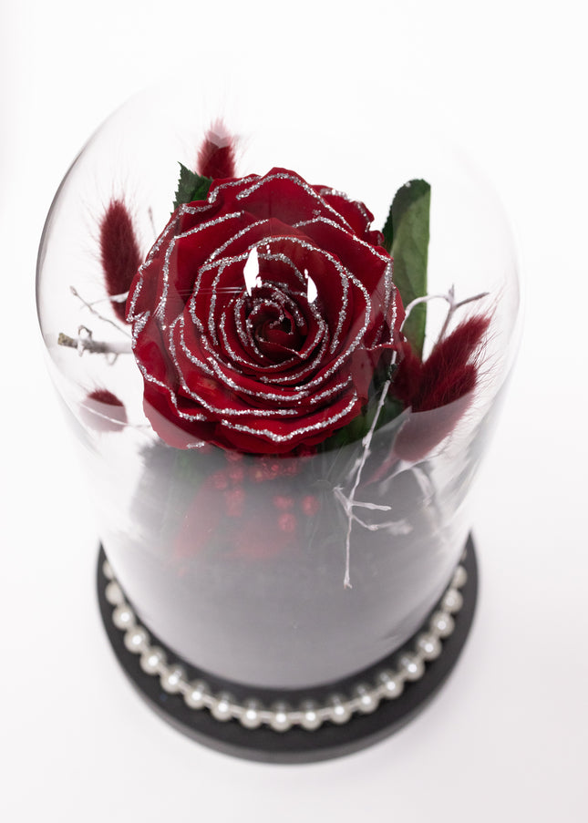 Cupolă Lux Trandafir Criogenat Roșu cu Cristale & Perle