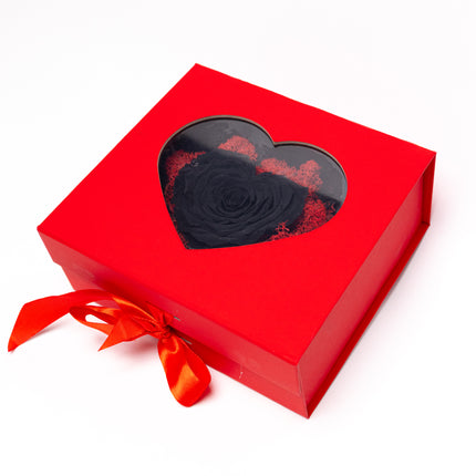 Trandafir Criogenat Negru Inimă Handmade, Cutie Roșie