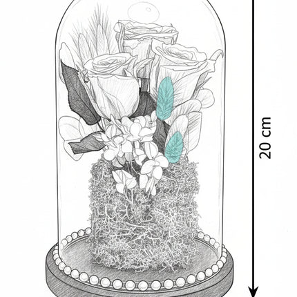 Cupolă Lux 3 Trandafiri Criogenați Roz & Perle