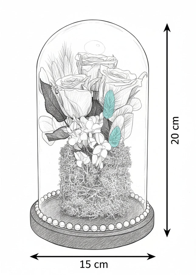 Cupolă Lux 3 Trandafiri Criogenați Roz & Perle