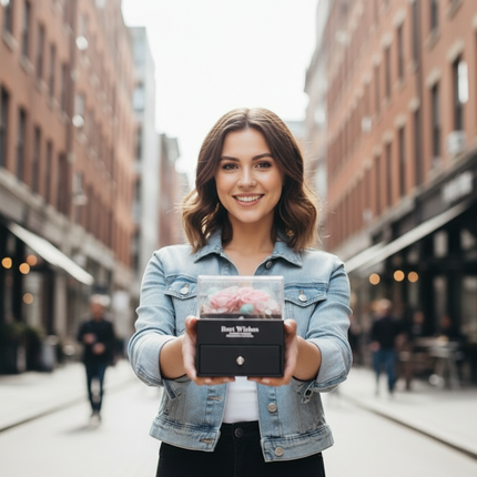 Aranjament 3 Trandafiri Criogenați Roz, Cutie Acrilică "Best Wishes"