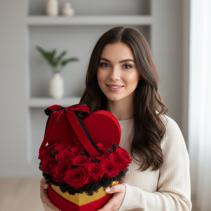 Aranjament Inimă Lux 21 Trandafiri Criogenați Roșii
