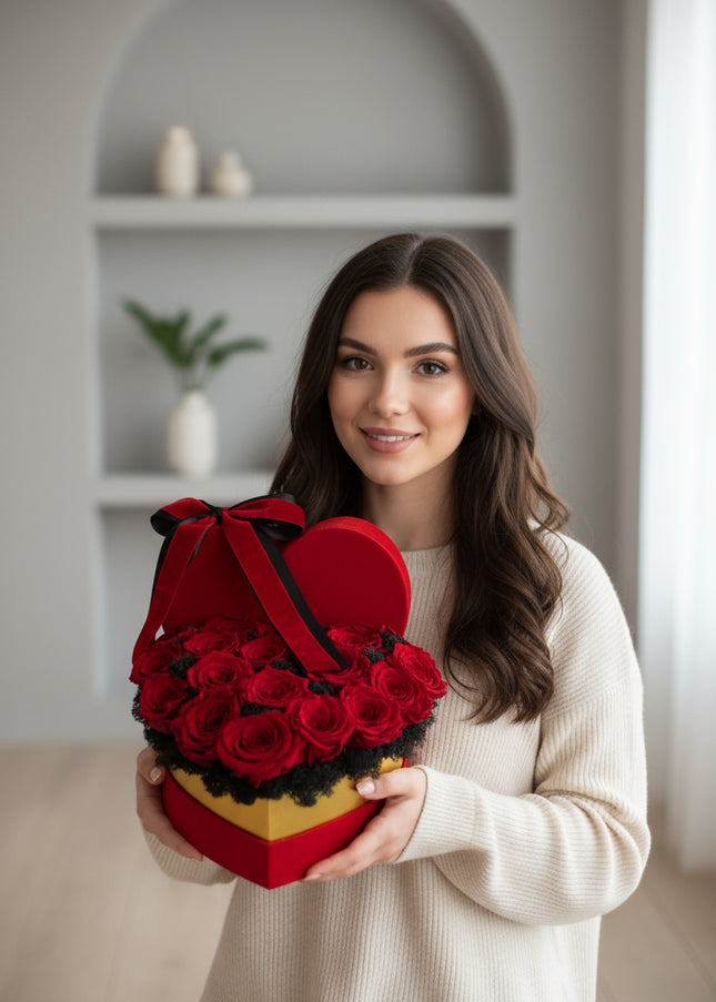 Aranjament Inimă Lux 21 Trandafiri Criogenați Roșii