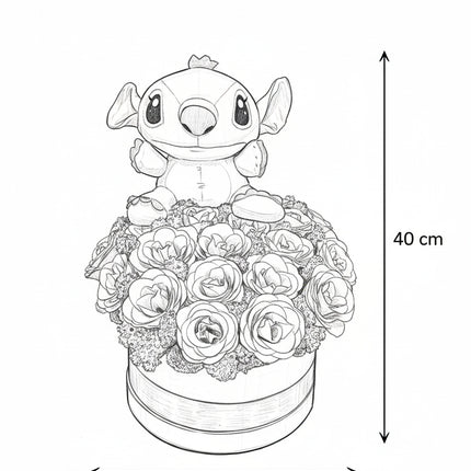 Aranjament 23 Trandafiri Imperiali Săpun (Glitter) & Pluș Stitch