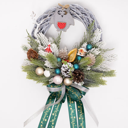 Coroniță Crăciun "Wise Owl" pe Lemn Împletit Gri-Lavandă