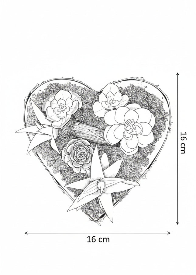 Tablou decorativ „Green Heart Petite” – inimă cu suculente și mușchi stabilizat