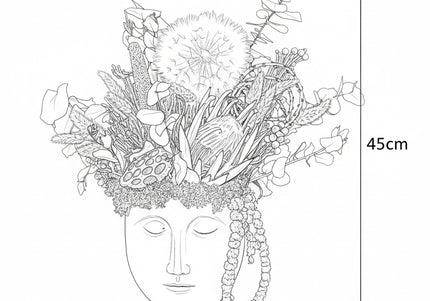 Aranjament Floral „Ancient Muse” în Bust Ceramic – Compoziție Luxury cu Protea King, Banksia și Texturi Botanice Antichizate