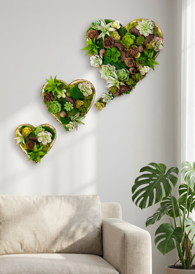 Set 3 tablouri decorative „Green Heart”