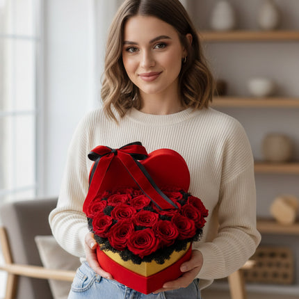 Aranjament Inimă Lux 21 Trandafiri Criogenați Roșii