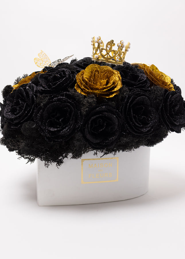Aranjament de Lux "Midnight Royalty Heart" cu Coronetă