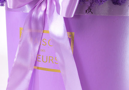 Aranjament Lux Trandafiri Artizanali Violet-Roz, Ursulet Gri