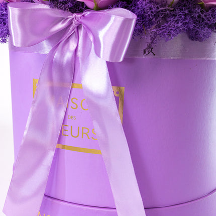 Aranjament Lux Trandafiri Săpun Violet-Roz, Ursulet Gri
