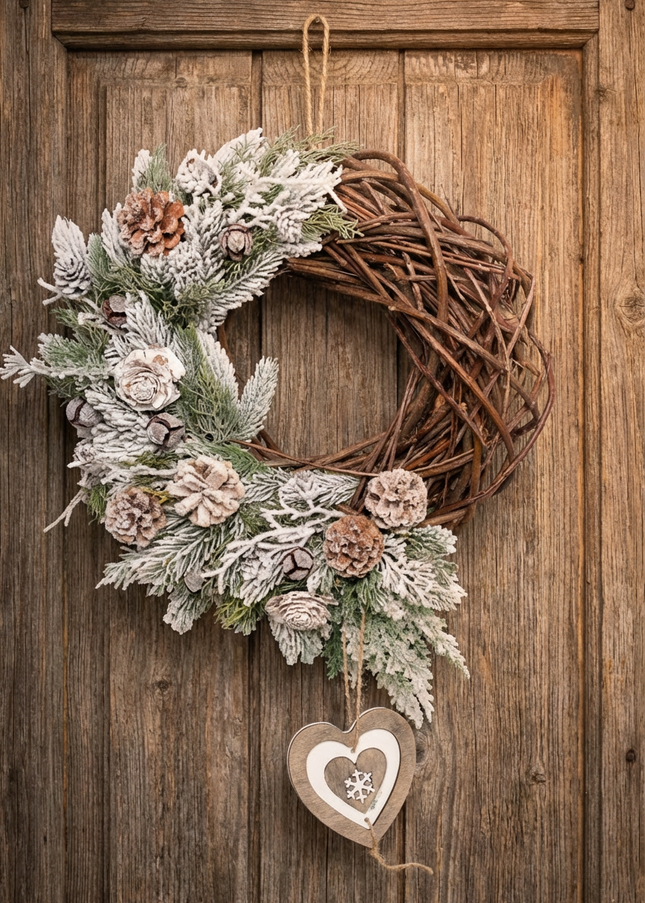Coroniță de Crăciun Artizanală „Woodland Heart & Snowy Vines”