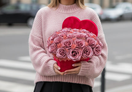 Aranjament Floral "Glitter Heart" în Cutie de Catifea