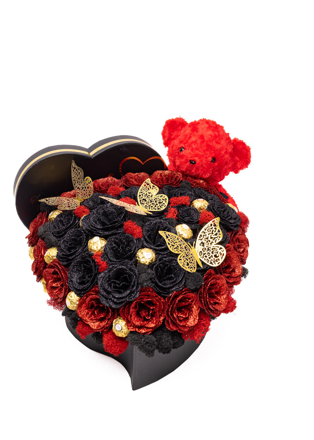 Aranjament de Lux Inima „Noir Imperial” cu Auriu și Ferrero