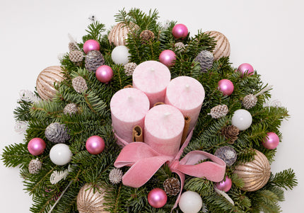 Aranjament Crăciun Advent "Pink Velvet" din brad Nobilis