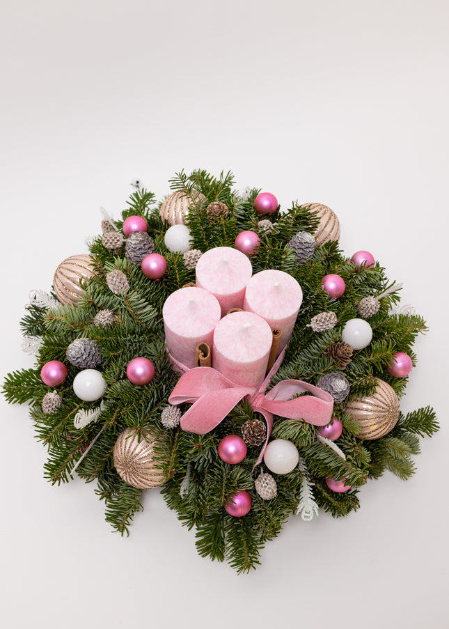 Aranjament Crăciun Advent "Pink Velvet" din brad Nobilis