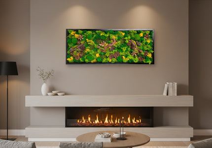 Tablou Biophilic Vertical „Vertical Forest Stream” – Panou Handmade XXL cu Mușchi Stabilizați și Relief Botanic Premium
