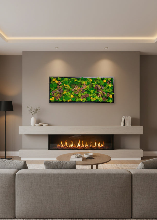 Tablou Biophilic Vertical „Vertical Forest Stream” – Panou Handmade XXL cu Mușchi Stabilizați și Relief Botanic Premium