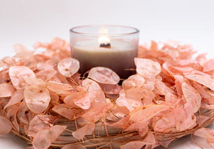 Coroniță Decorativă Lunaria Piersică – Aranjament Natural Handmade, Nuanță Somon Pastel