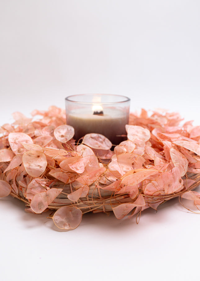 Coroniță Decorativă Lunaria Piersică – Aranjament Natural Handmade, Nuanță Somon Pastel