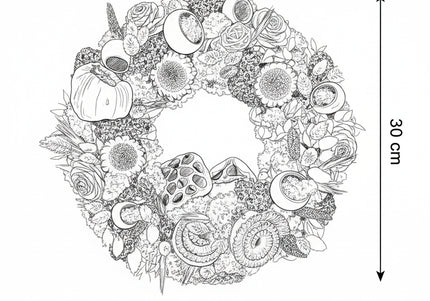 Coroniță Biophilică „Ruby Moss Garland” – Aranjament Handmade cu Licheni, Mușchi Stabilizat și Flori Roșu Intens