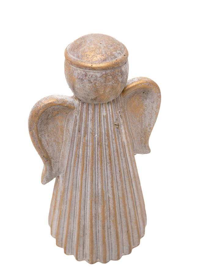 Statuetă Înger Artizanal din Ceramică cu Patină Aurie