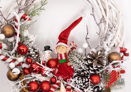 Coroniță Crăciun "Playful Elf" pe Lemn Natural Alb