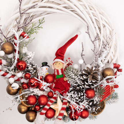 Coroniță Crăciun "Playful Elf" pe Lemn Natural Alb